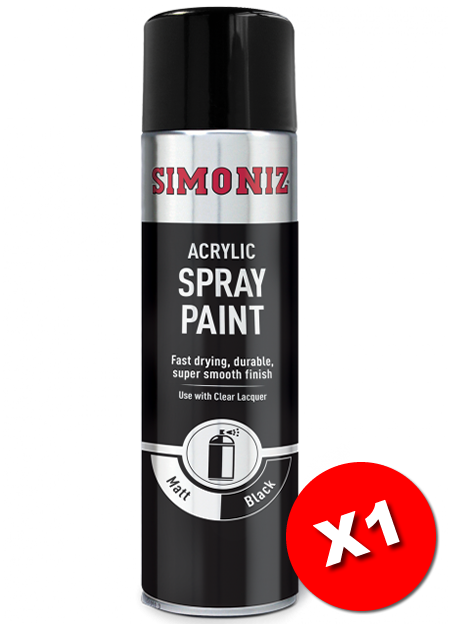 Simoniz Matt Black Acrylic Spray Paint 500ml SIMP17D